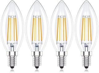 Huoqilin E14 Dimmable Led Light Bulbs, 4W C35 SES Small Screw Candle Bulbs, Warm White 2700K, 4 Pack