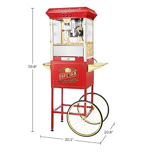 Princeton popcorn machine with cart 8oz popper with stainless steel kettle warming light and accessories by great northern popcorn red  urban country home decor