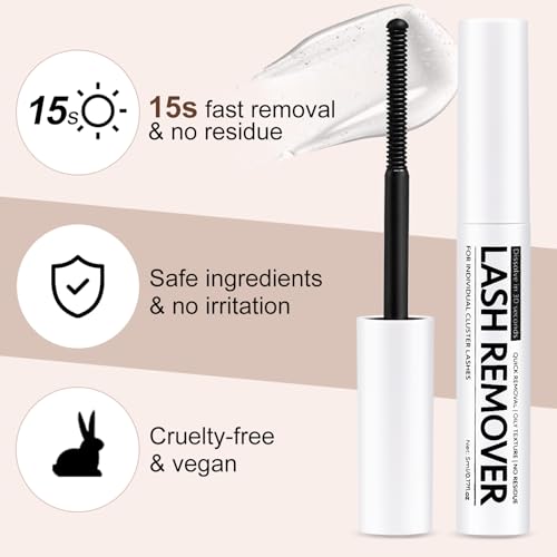 Miuffue Eyelash Glue Remover 5ML Cluster Lash Remover, Lash Remover for Individual Cluster Lashes, Lash Bond, and False Eyelash Wispys, Gentle Non-irritating Mascara Wand Eyelash Extension Remover