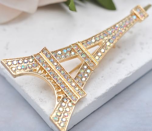 Image of Gyn&Joy Clear Crystal Rhinestones Eiffel Tower Fashion Brooch Pin