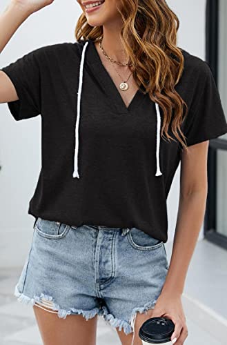 Image of Womens Long Sleeve V Neck Hoodie Sweatshirts Lightweight Pullover Tops