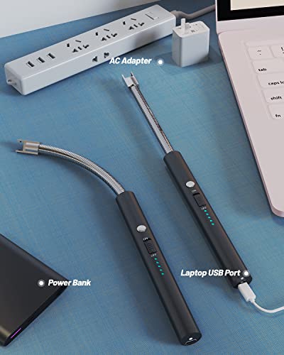 AJIJING Candle Lighter, Electric Lighter Long USB Rechargeable Arc Lighter with LED Display, Plasma Grill Lighter 360… - Image 6