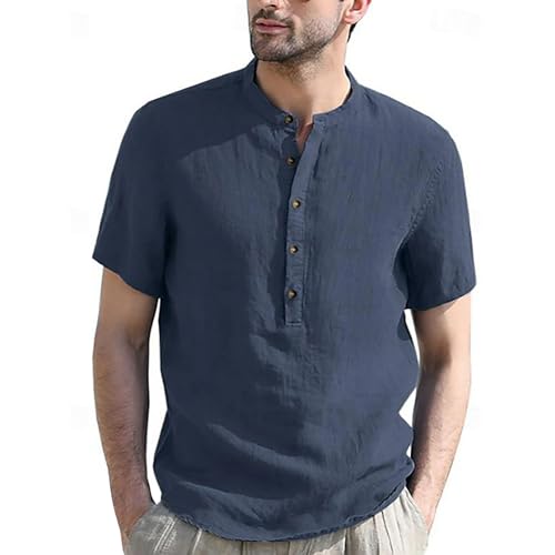 Chemise en lin homme col bande chic et elegant haut basique