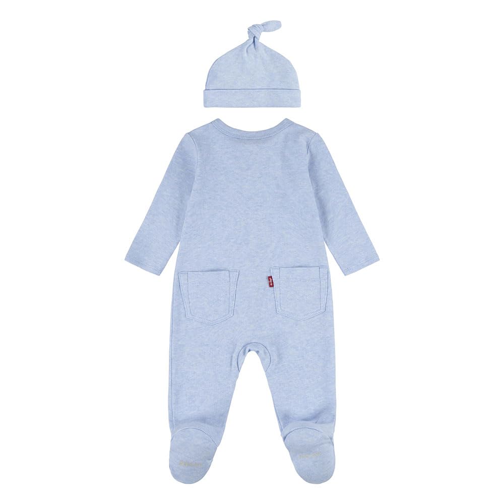 Levi's Baby - Jungen LVN FOOTED COVERALL & HAT SET 6EK247 Abgestimmte Outfits, LT MIST HEATHER, 6 Months