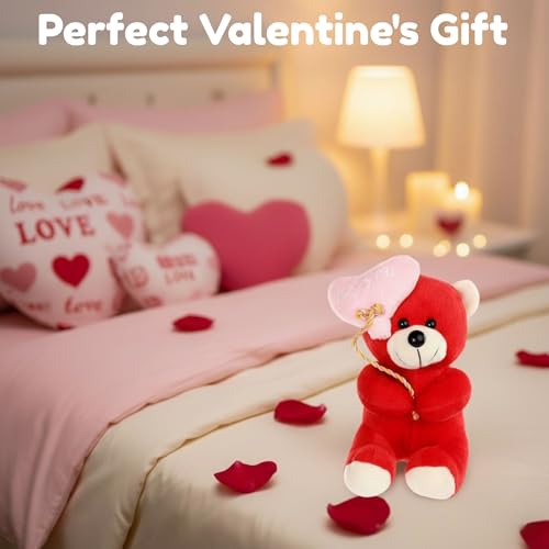 Image of Tickles Heart Balloon Teddy Soft Stuffed Plush Toy for Kids Baby Girls & Boys Birthday Gifts Valentine's Day Home Decoration (Color: Red Size: 18 cm)