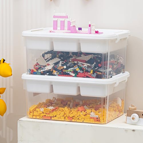 Image of Citylife 17 QT Storage Bins with Building Baseplate Lid and Removable Tray Large Plastic Storage Bins Lego Organizers and Storage Bead, Tool, Sewing, 4 Packs