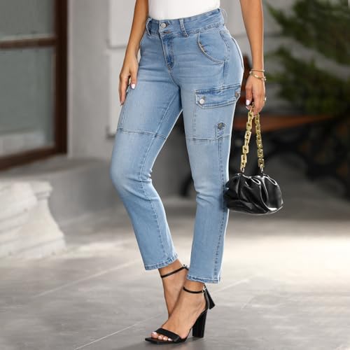 Women's Skinny Jeans High Waisted Stretch Slim Fit Casual Flap Pocket Butt Lifting Denim Cargo Pants4