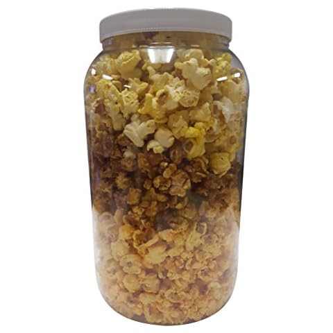 Gourmet Classic trio Theater Butter Popcorn - Fresh and Delicious Flavor Cheddar Cheese and Caramel Popcorn Perfect Events Popcorn for Holidays, Weddings & Birthdays Gift - 1 Gallon Jar Cover