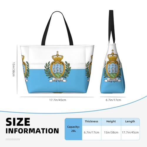 Flag Of San Marino Extra Large Tote Bag For Women,Foldable Beach Bag With Pocket Weekender Travel Overnight Bag4