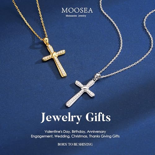 MOOSEA Moissanite Cross Necklace for Women, D Color VVS1 Clarity Lab Created Moissanite Necklace, 925 Sterling Silver Cross Necklaces, Anniversary Christian Gifts for Women4