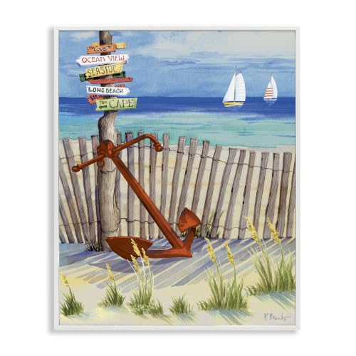 Stupell Industries Anchor Leaning Beach Directions Sign Giclee Framed Wall Art, Design by Paul Brent