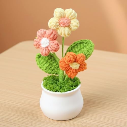 Image of SATYAM KRAFT 1 Pcs Artificial Daisy Crochet Flower Bouquet /Artificial Flowers Bunch /Crochet Flowers Bouquet /Crochet Flowers /Flowers Bouquet Gift for Girls Home Decor, Gifting (Multi)