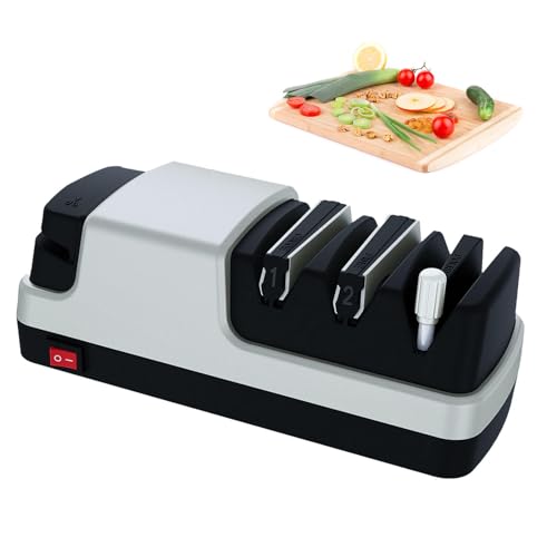 HAZARA Affuteur Couteau 4 en 1 Aiguiseur Couteaux Avec Des Abrasifs 100% Diamantés Et Des Guides D'angle De Précision. Eguiseur De Couteau Electrique,Silver