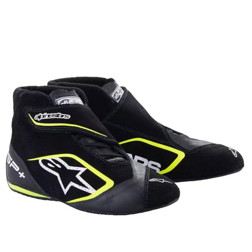 ALPINESTARS USA 2710823-155-10 Driving Shoe, SP+, Mid-Top, SFI 3.3, FIA Approved, Suede Outer, Nomex Inner, Black/Fluorescent Yellow, Size 10, Pair
