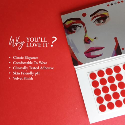 Image of PERPAA Premium Velvet Sticker Kumkum Bindi Box of 15 Flaps - Pottu for Women, Ladies, Girls (Size 3, Diameter 9mm, Red)