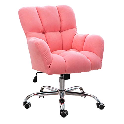 Silla de Oficina Moderna de Terciopelo con Respaldo Medio y apoyabrazos, Silla ergonómica de Escritorio para niñas, Bonita Silla giratoria Rosa para Ordenador para el Ocio