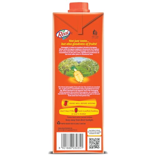 DABUR Real Pineapple Fruit Juice-1L (Pack Of 2)Rich In Vitamin C|No Added Preservatives,No Artificial Colors&Flavours|Goodness Of Best Fruits|Daily Dose Of Fruit Nutrition|Refreshing&Energising Drink