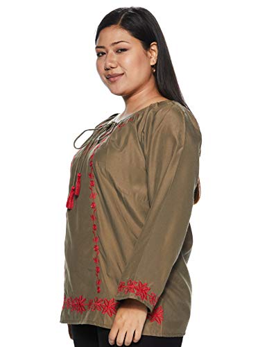 Image of pluss Women's Regular Fit Top (LTP4232-KHAKI-XXL Beige 2XL)