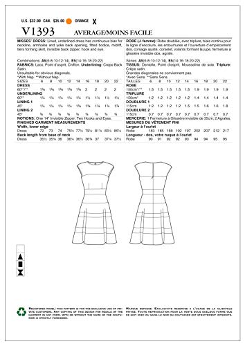 Patron robe Vogue Patterns V1393 multicolore : coupe ajustée du 34 au 42