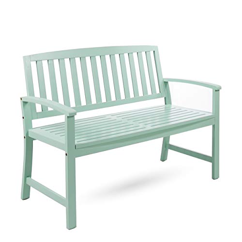 Millie Farmhouse Cottage Light Mint Finished Acacia Wood Bench