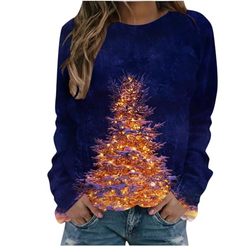 Weihnachtspullover Damen Langarmshirt, Lustig Weihnachtsmann Weihnachts Sweatshirt Damen Rundhals Weihnachtspulli Hässliche Xmas Oberteile Tops Elegant Weihnachten Shirt Ugly...