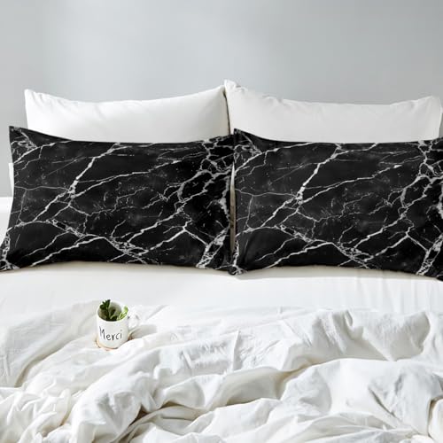 Housse de couette marbré noir et blanc couvre-lit abstrait paillettes fille garçon
