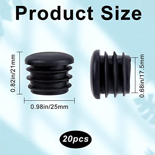 GORGECRAFT 20PCS 25mm Round Plastic Plugs Black Tubing Inner End Caps Furniture Leg Pipe Insert Stoppers Anti-Slip Ribbed Tube Covers for Chair Desks Tables Shelf Leg Sealing Pipe Glide Protection - Image 2