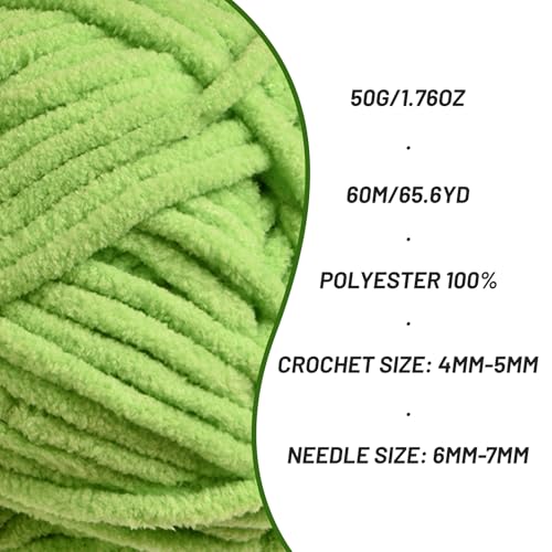 Image of 3 Packs Plush Chenille Chunky Crochet Yarn - Baby Yarn for Crocheting Soft - Velvet Yarns Knitting for Blankets Crafts - Fluffy Amigurumi Yarns 150g / 196.8yds (3 Grass Green)