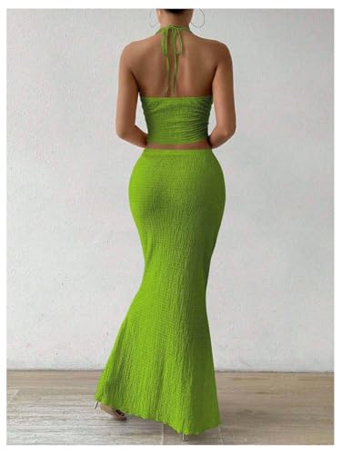 Image of SOLY HUX Women's Two Piece Outfits Twist Front Halter Cami Tops and Skirt Summer Set