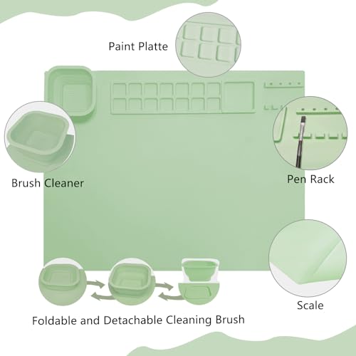 SOQKEEN Silicone Painting Mat 20"x16" With Detachable Cup - Collapsible Non-Stick Art Mat for Drawing, Crafting, Clay, Playdough, Handmade DIY (Green) by SOQKEEN - Image 4