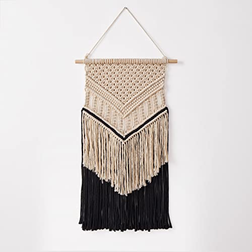 Mokof Boho Macrame Wall Decor, Small Macrame Wall Hanging For Bohemian Home Bedroom Living Room Decor, 13"X26" (Black) #TOP15