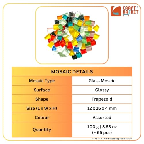 Image of Assorted Colours Glass Mosaic Tiles (20 Variations) (All Packs: 100 g,200 g,500 g), DIY Mosaic Art, Decoration, Crystal Glass Mosaic Tiles (Glossy Trapezoid), 100 g