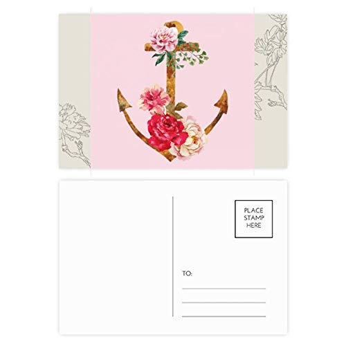 Carte postale merci rose et ancre de marine, set de 20 cartes postales multicolores de 5,7 pouces