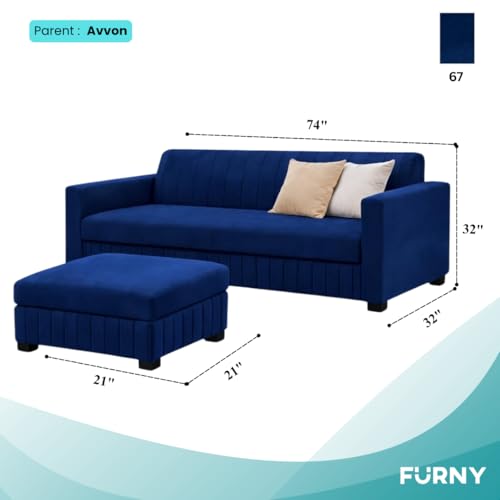 Image of FURNY Gracina 4 Seater L Shape Sofa Set with Movable Ottoman | Flexible Left or Right Layout | Plush Velvet Fabric (Dark Blue) | Perfect for Living Room, Guest Room & Office