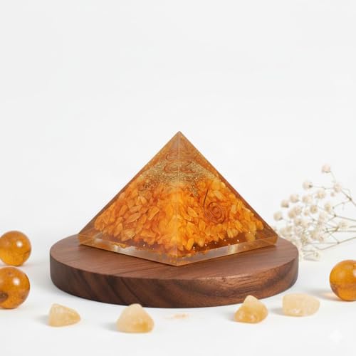 Image of Certified Citrine Orgone Pyramid for Wealth & Positive Energy | Natural Citrine Crystal Orgone Pyramid for Home, Office & Vastu Decor | Healing Energy Showpiece