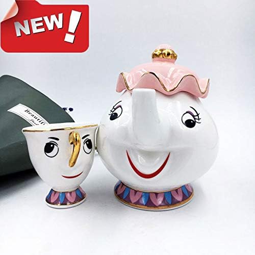 Miniatura 5 de Taza de tetera con diseño de dibujos animados de La Bella y la Bestia, taza de té con chip de la señora Potts, un juego de regalo encantador (Olla y