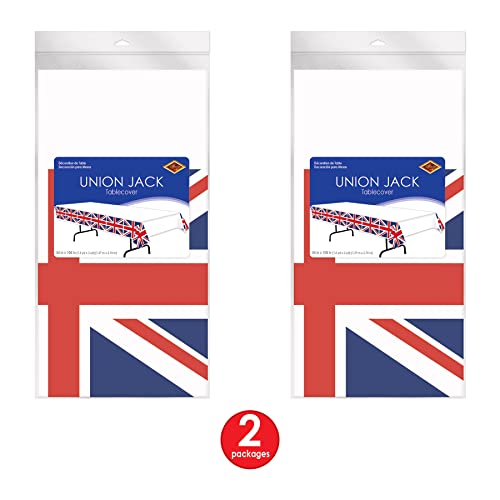 Beistle 54747 2Piece Union Jack Tablecovers, 54" X 108", Red/White/Blue #TOP13