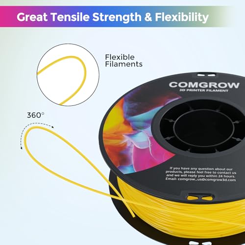 Image of Comgrow TPU Filament 1.75, Flexible 3D Printer Filament, 95A Soft fit Most 3D Printers Dimensional Accuracy + /- 0.02mm TPU Yellow 1kg (2.2lbs)