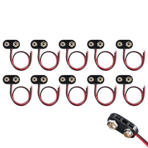 Lunpog Lot de 10 connecteurs de batterie 9 V type T, connecteur de batterie 9 V avec câble de raccordement de 15 cm, connecteur de batterie Snap, connecteur...
