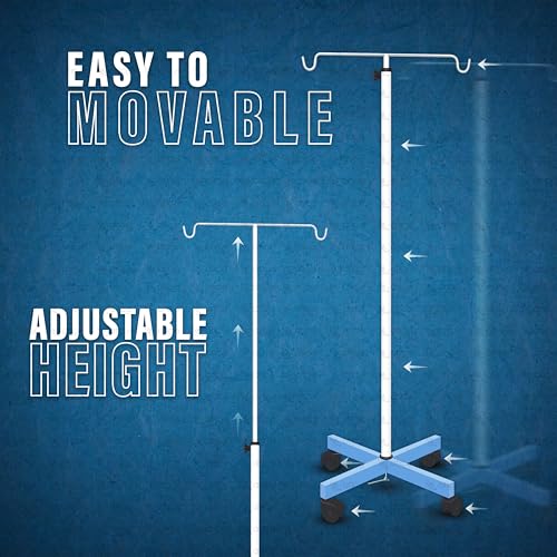 Image of Otica Hospital Saline IV Stand with 4 Wheels | Height Adjustable Drip Stand