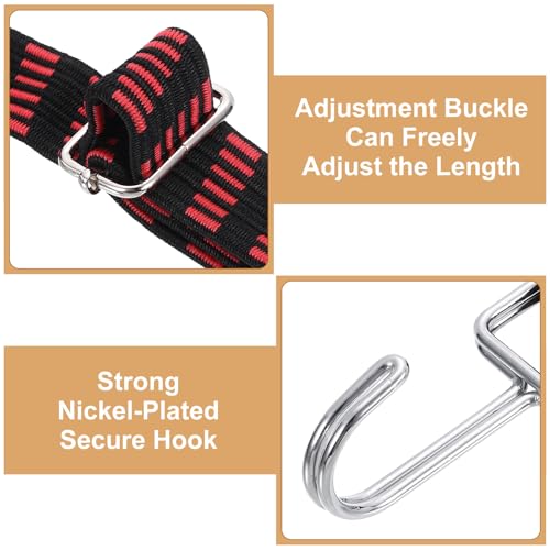Image of uxcell 4Pcs Adjustable Bungee Cords with Hooks, 39 Inch Flat Heavy Duty Elasticity Straps Rubber Bungee Cords with Buckle for Outdoor, Camping, Tarp, Bike Rack, Luggage, Black Red