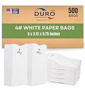 Duro 4# White Paper Lunch Bags 500-Count, Bulk Disposable Paper Bags, Small SOS for Popcorn Candy...