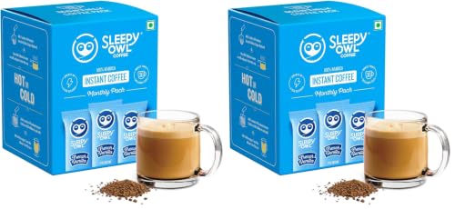 Image of Sleepy Owl French Vanilla Flavour 100% Arabica Coffee Sachets | 60g - Pack of 60 x 2g Instant Coffee Powder Sachets | Travel Friendly