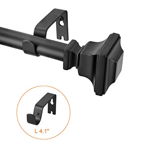 Industrial Curtain Rods, Matte Black Curtain Rods, Window Treatment Curtain Rod 1 Inch Diameter Kitchen Curtain Pole With Square Finials, Rust-Resistant 72-144 Inches Adjustable,Black #TOP3
