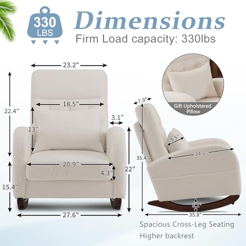 VINGLI-Teddy-Fleece-Low-Seat-Rocking-ChairBoucle-Upholstered-Nursery-Glider-Chair-with-Side-PocketsAccent-Arm-Chair-with-High-BackrestComfy-Head-RestSolid-Woodfor-Living-Room-BedroomBeige VINGLI Teddy Fleece Low Seat Rocking ChairBoucle Upholstered Nursery Glider Chair with Side PocketsAccent Arm Chair with High BackrestComfy Head RestSolid Woodfor Living Room BedroomBeige