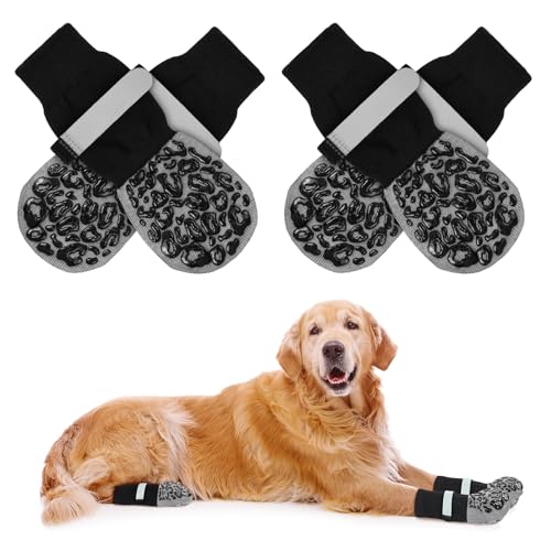 Adiwo Hundesocken Anti Rutsch, 2 Paar Hunde Socke, Hundeschuhe Mit Verstellbaren Riemen, Hundeschuhe Pfotenschutz Outdoor Inneneinsatz, L