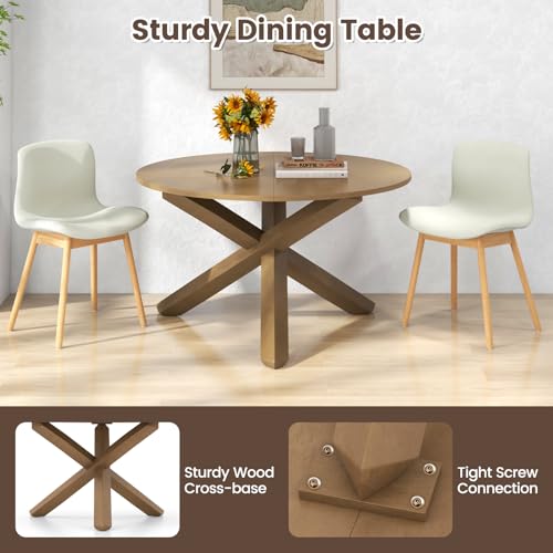 Image of Giantex 47 inch Round Dining Table with Intersecting Acacia Wood Legs, Adjustable Foot Pads, 500Lbs Capacity, Mid Century Kitchen Table for 4-6 Person Dinner, Dinette, Dining Room, Restaurant