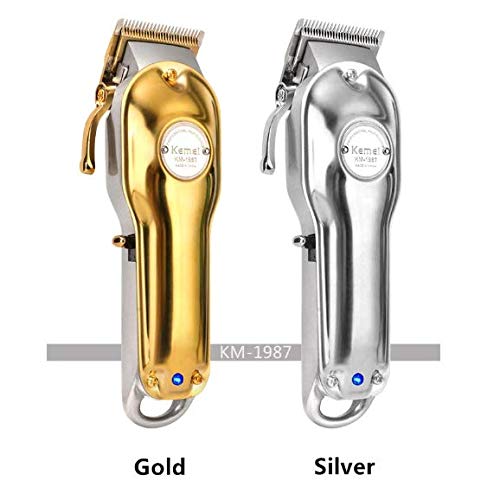 Máquina de Cortar Cabelo Cromada Inoxidável Profissional kemei KM1987 (DOURADA)