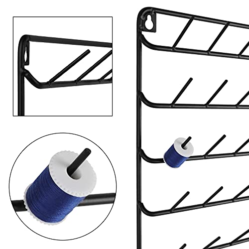 YBING Thread Holder Wall 54 Spools Thread Rack Embroidery Spool Thread Organizer Wall Mounted with Hanging Tools for Quilting Black Metal - Image 6