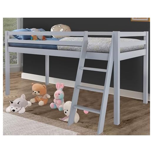 Blisswood 3ft Single Bunk Bed, Solid Pine Wood Kids Cabin Bed Mid Sleeper Single Bed Frame with Stairs, Wooden Bunk Beds, Loft Sleeper Bed Frame (Grey)